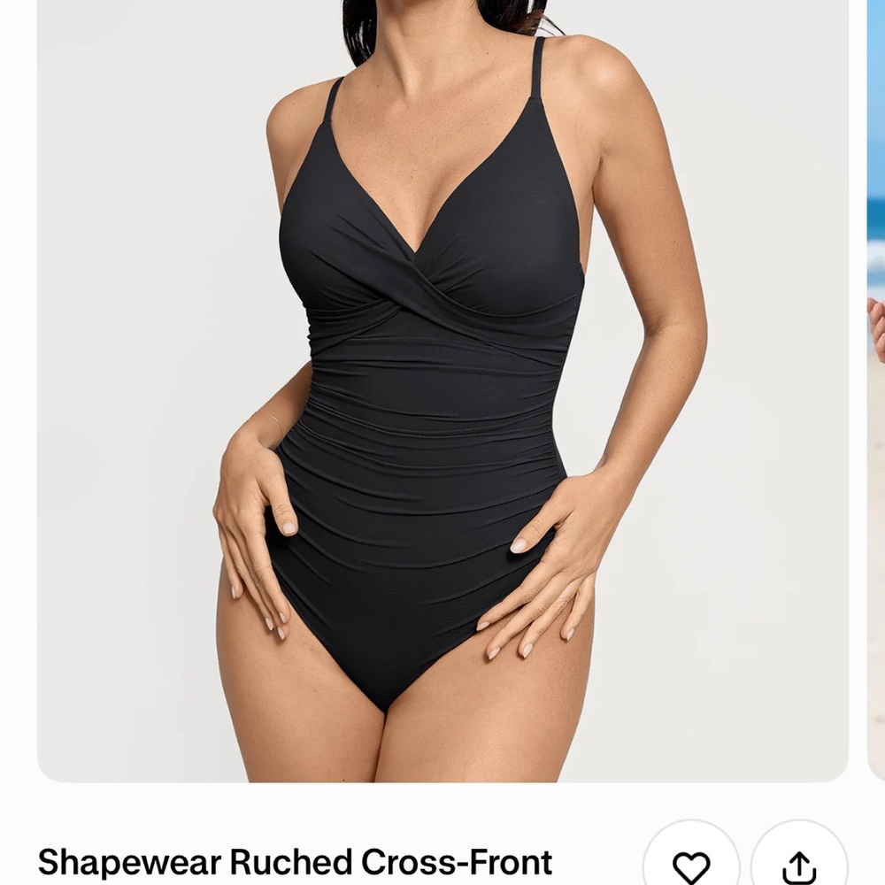 Black Ruched Cross-Front One Piece Swimsuit